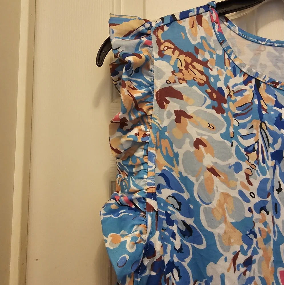 GUC Women's Abstract Floral Ruffled Sleeveless Top - 2XL - Picture 2 of 6